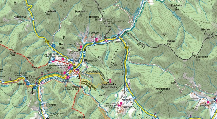 Bieszczady 1:65 000. Laminowana mapa turystyczna wydawnictwa ExpressMap. Fragment