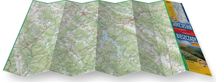 Bieszczady 1:65 000. Laminowana mapa turystyczna wydawnictwa ExpressMap. Rozłożona mapa