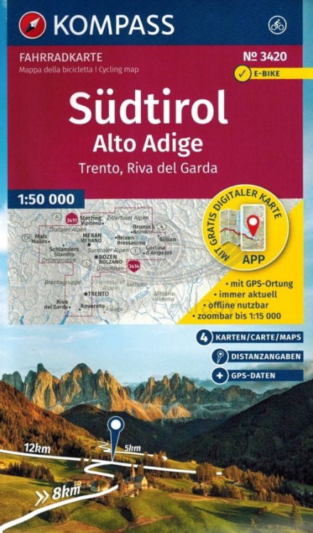 Południowy Tyrol. Górna Adyga. Zestaw czterech map rowerowych 3420 wydawnictwa Kompass. Okładka zestawu