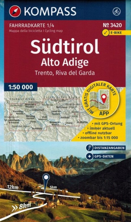 Południowy Tyrol. Górna Adyga. Zestaw czterech map rowerowych 3420 wydawnictwa Kompass. Mapa 1 - okładka