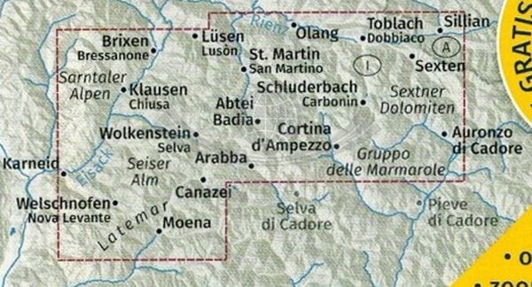 Południowy Tyrol. Górna Adyga. Zestaw czterech map rowerowych 3420 wydawnictwa Kompass. Mapa 2 - zasięg