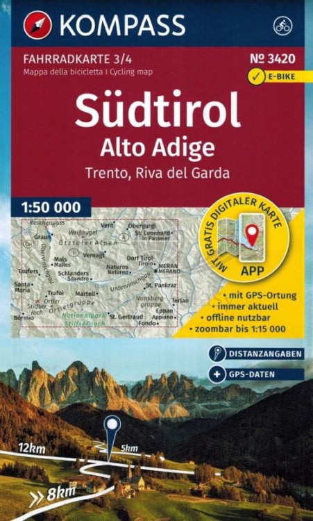 Południowy Tyrol. Górna Adyga. Zestaw czterech map rowerowych 3420 wydawnictwa Kompass. Mapa 3 - okładka