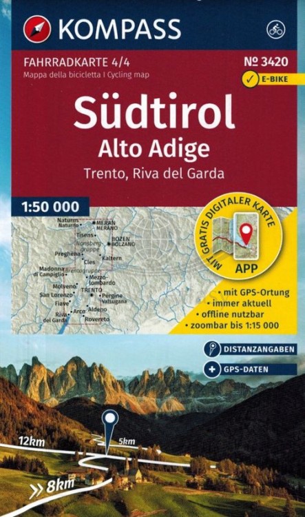 Południowy Tyrol. Górna Adyga. Zestaw czterech map rowerowych 3420 wydawnictwa Kompass. Mapa 4 - okładka