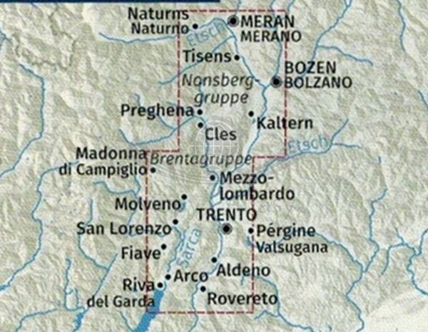 Południowy Tyrol. Górna Adyga. Zestaw czterech map rowerowych 3420 wydawnictwa Kompass. Mapa 4 - zasięg