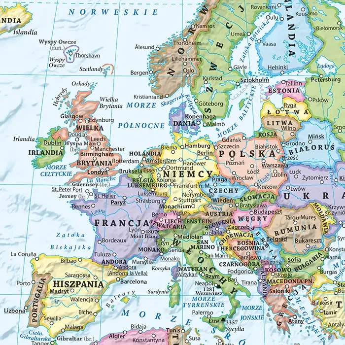Świat 1:35 000 000. Dwustronna mapa ścienna. Polityczna i fizyczna. Strona polityczna - fragment 1