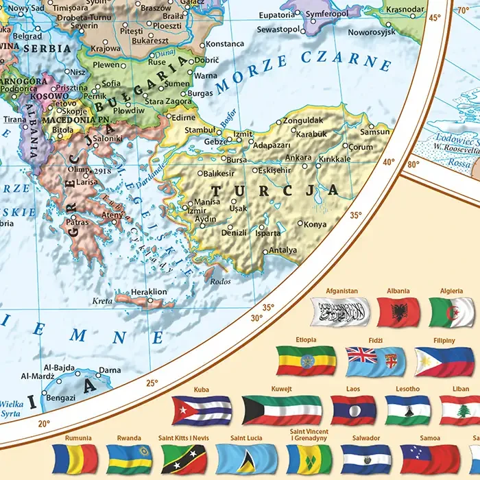 Świat 1:35 000 000. Dwustronna mapa ścienna. Polityczna i fizyczna. Strona polityczna - fragment 3