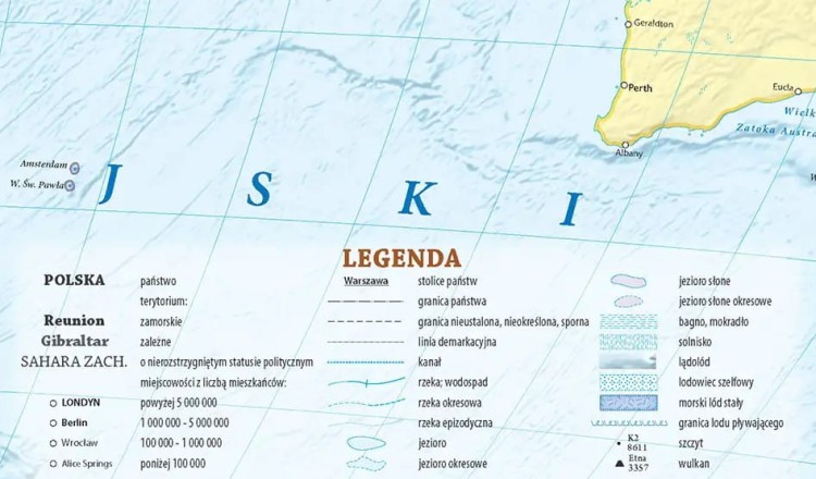Świat 1:35 000 000. Dwustronna mapa ścienna. Polityczna i fizyczna. Strona polityczna - legenda
