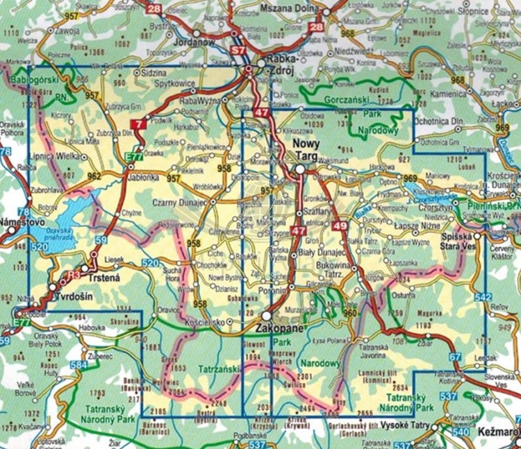 Podhale, Tatry, Orawa, Spisz 1:50 000. Mapa turystyczna wydawnictwa Compass. Zasięg