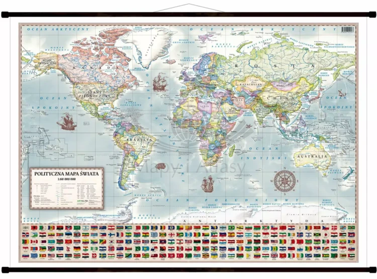 Świat 1:60 000 000. Mapa ścienna polityczna, stylizowana