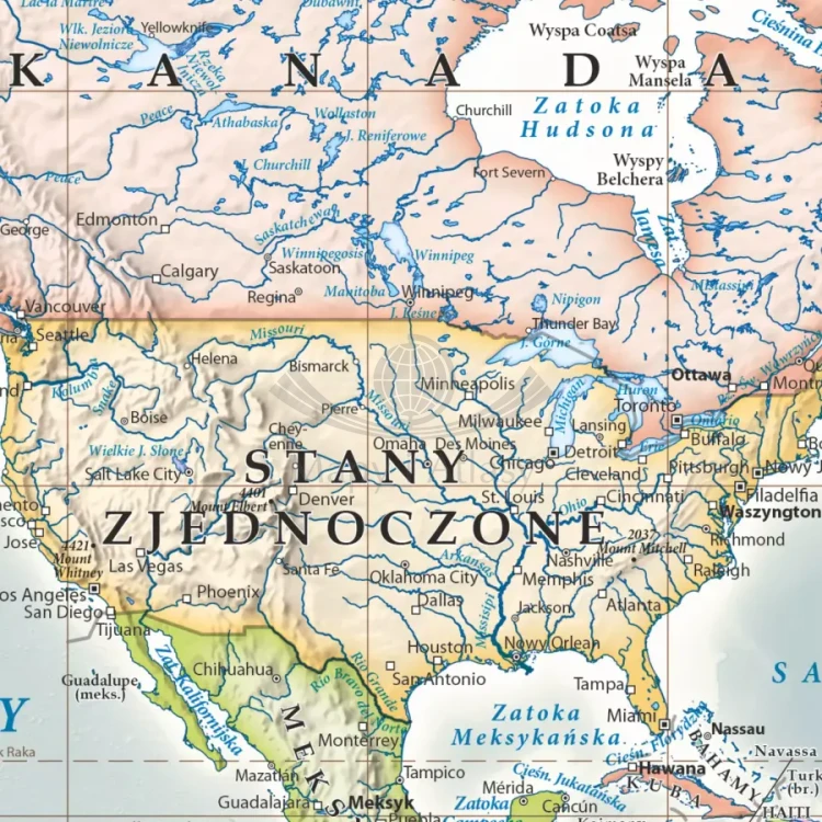 Świat 1:60 000 000. Mapa ścienna polityczna, stylizowana. Fragment 3