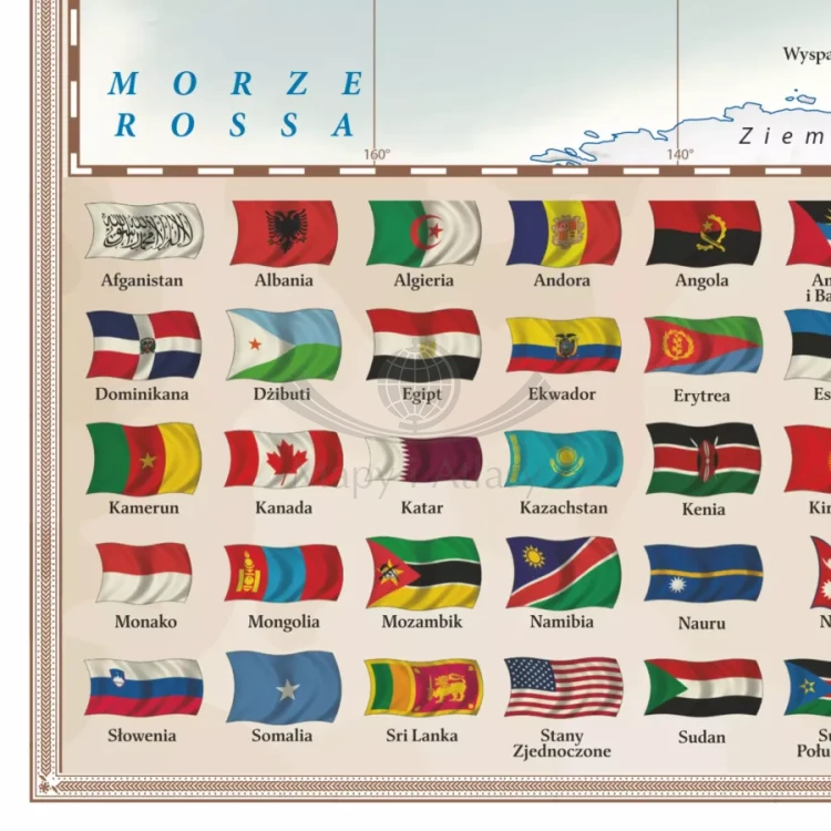 Świat 1:60 000 000. Mapa ścienna polityczna, stylizowana. Fragment 5