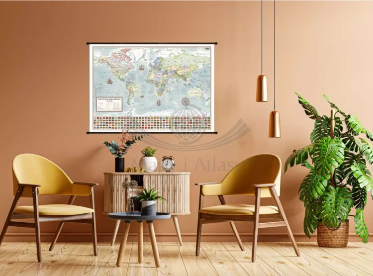 Świat 1:60 000 000. Mapa ścienna polityczna, stylizowana. Przykład aranżacji