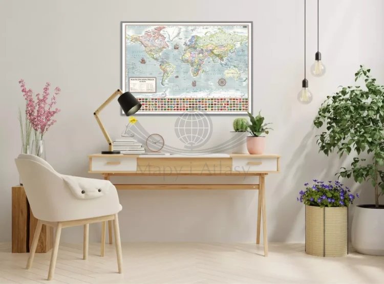 Świat 1:60 000 000. Mapa polityczna, stylizowana. Wersja do wpinania. Przykład aranżacji