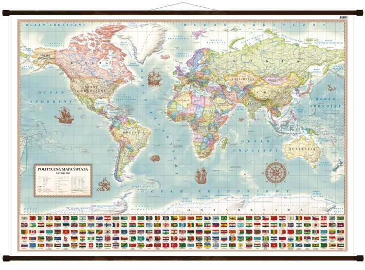 Świat 1:42 000 000. Mapa ścienna polityczna, stylizowana
