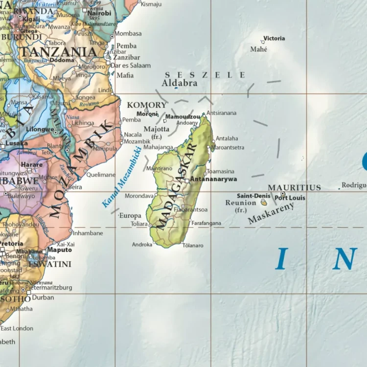 Świat 1:42 000 000. Mapa ścienna polityczna, stylizowana. Fragment 2