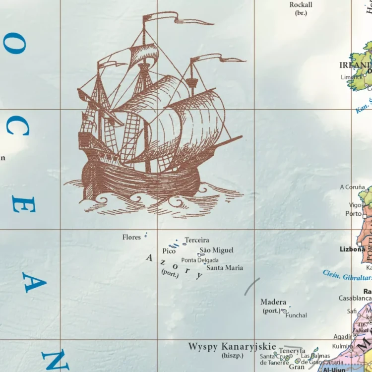 Świat 1:42 000 000. Mapa ścienna polityczna, stylizowana. Fragment 5