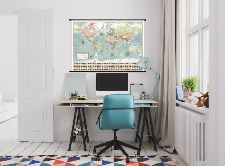 Świat 1:42 000 000. Mapa ścienna polityczna, stylizowana. Przykład aranżacji