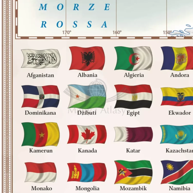 Świat 1:42 000 000. Mapa polityczna, stylizowana w ramie drewnianej. Fragment 4