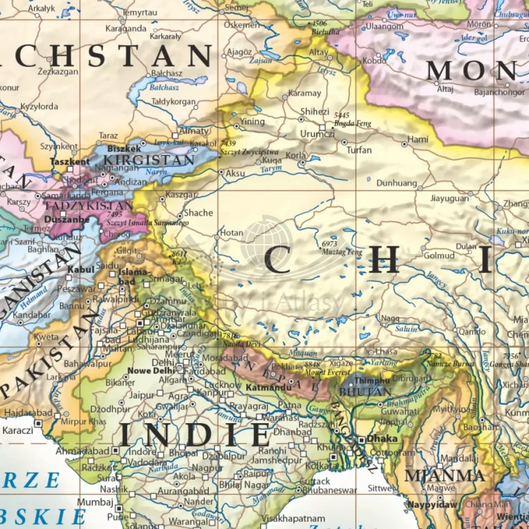Świat 1:42 000 000. Mapa polityczna, stylizowana. Wersja do wpinania. Fragment 3