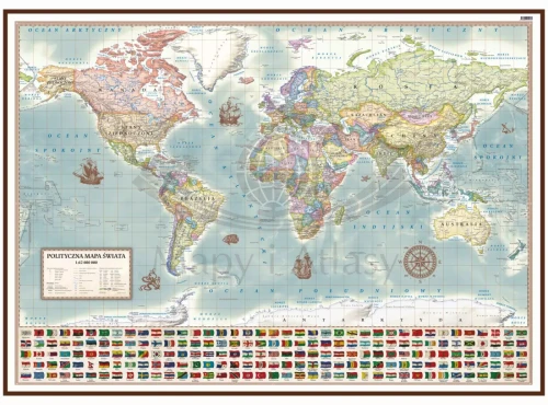 Świat 1:42 000 000. Mapa polityczna, stylizowana. Wersja do wpinania