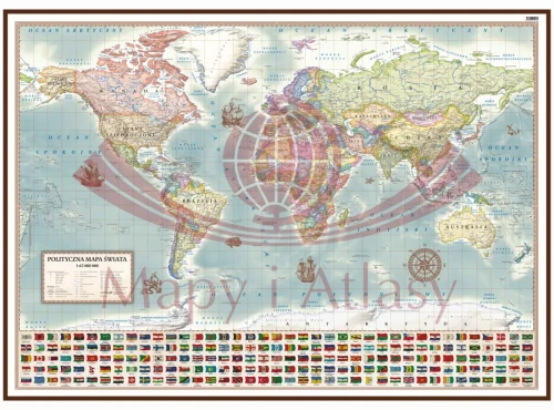 Świat 1:42 000 000. Mapa polityczna, stylizowana. Wersja magnetyczna