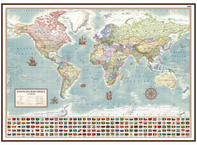 Świat 1:42 000 000. Mapa polityczna, stylizowana. Wersja magnetyczna