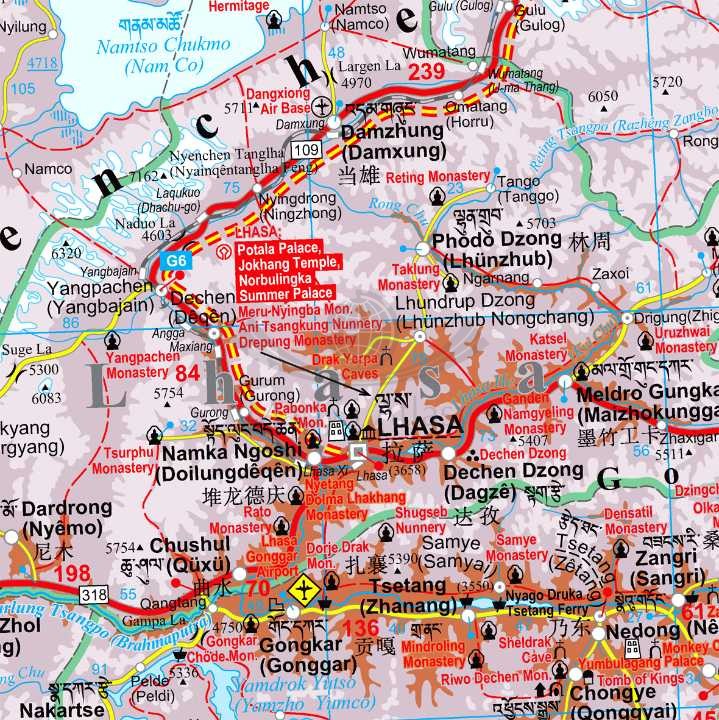 Tybet 1:2 000 000. Mapa samochodowo-turystyczna wydawnictwa Gizi Map. Fragment