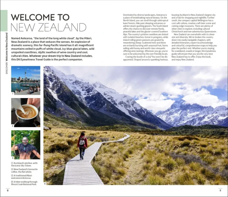 Nowa Zelandia / New Zealand. Przewodnik wydawnictwa DK Eyewitness. Przykładowe strony 2