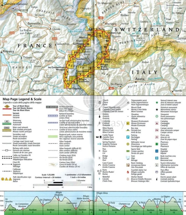 Tour du Mont Blanc. Wodoodporny atlas turystyczny wydawnictwa National Geographic. Legenda + skorowidz arkuszy