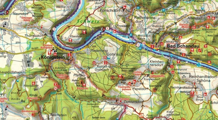Drezno i okolice 1:75 000. Wodoodporna mapa rowerowa wydawnictwa ADFC. Fragment 1