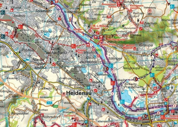 Drezno i okolice 1:75 000. Wodoodporna mapa rowerowa wydawnictwa ADFC. Fragment 2