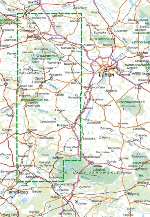 Małopolski Przełom Wisły 1:60 000. Mapa turystyczna. Zasięg
