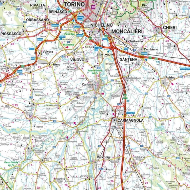 Piemont, Turyn, Genua, Dolina Aosty. Mapa samochodowo-turystyczna wydawnictwa Freytag & Berndt. Fragment