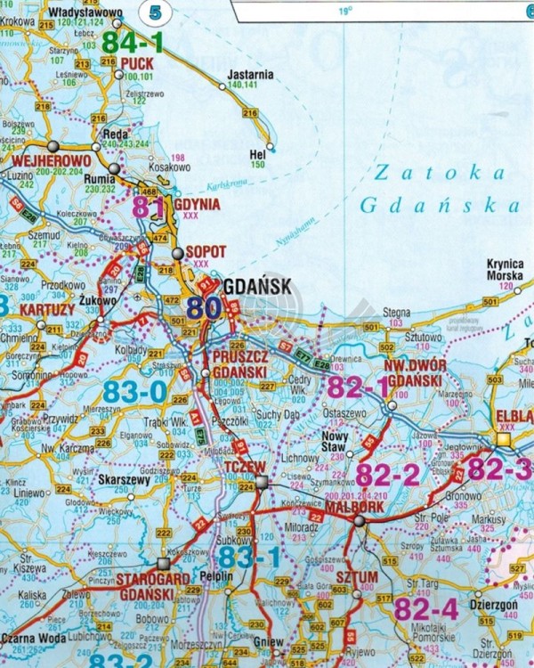 Polska 1:750 000. Mapa samochodowa. Kody pocztowe wydawnictwa Demart. Fragment 1