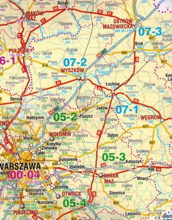 Polska 1:750 000. Mapa samochodowa. Kody pocztowe wydawnictwa Demart. Fragment 2