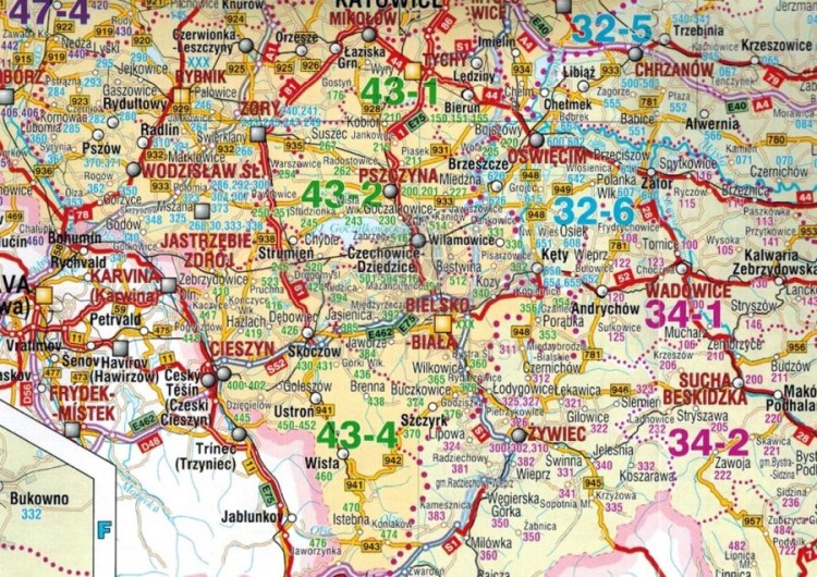 Polska 1:750 000. Mapa samochodowa. Kody pocztowe wydawnictwa Demart. Fragment 3