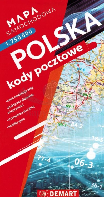Polska 1:750 000. Mapa samochodowa. Kody pocztowe wydawnictwa Demart. Okładka