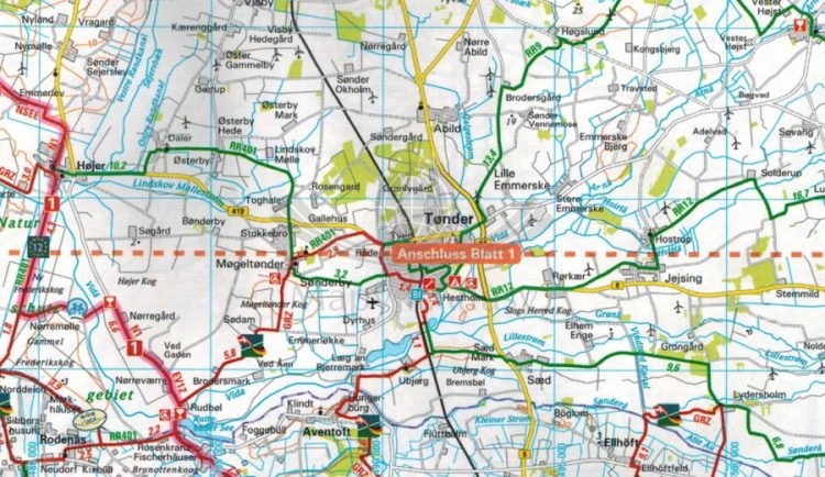 Dania. Półwysep Jutlandzki - część południowa. Wodoodporna mapa rowerowa wydawnictwa ADFC. Fragment 1