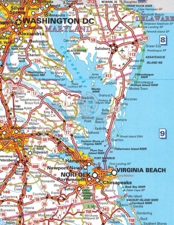 Południowo-wschodnie USA. Mapa samochodowa 584 wydawnictwa Michelin. Fragment 1