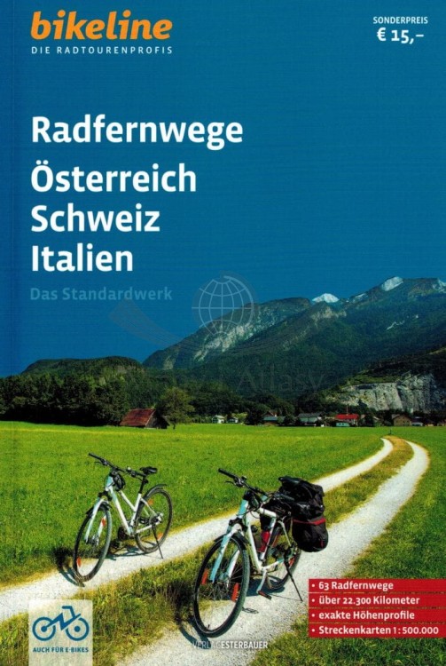Austria, Szwajcaria, Włochy. Przewodnik rowerowy wydawnictwa Verlag Esterbauer. Okładka