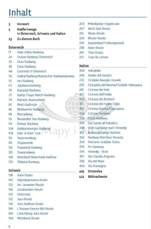 Austria, Szwajcaria, Włochy. Przewodnik rowerowy wydawnictwa Verlag Esterbauer. Spis treści