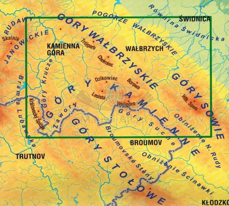 Góry Kamienne i Wałbrzyskie 1:40 000. Laminowana mapa turystyczna wydawnictwa Galileos. Zasięg