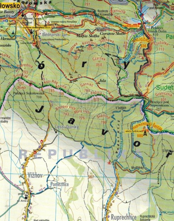 Góry Kamienne i Wałbrzyskie 1:40 000. Laminowana mapa turystyczna wydawnictwa Galileos. Fragment 2