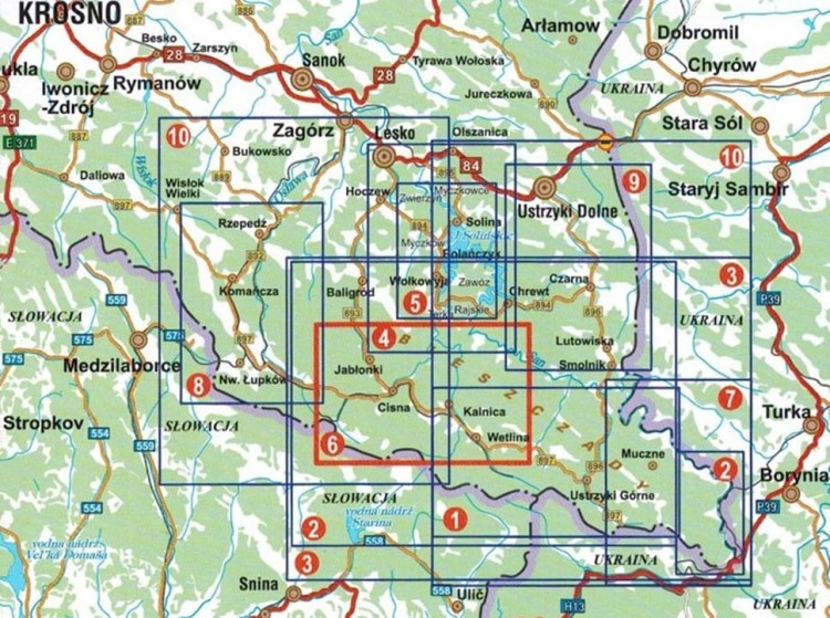 Bieszczady - Cisna i okolice 1:25 000. Mapa turystyczna wydawnictwa Galileos. Zasięg