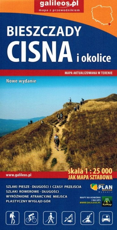 Bieszczady - Cisna i okolice 1:25 000. Mapa turystyczna wydawnictwa Galileos. Okładka