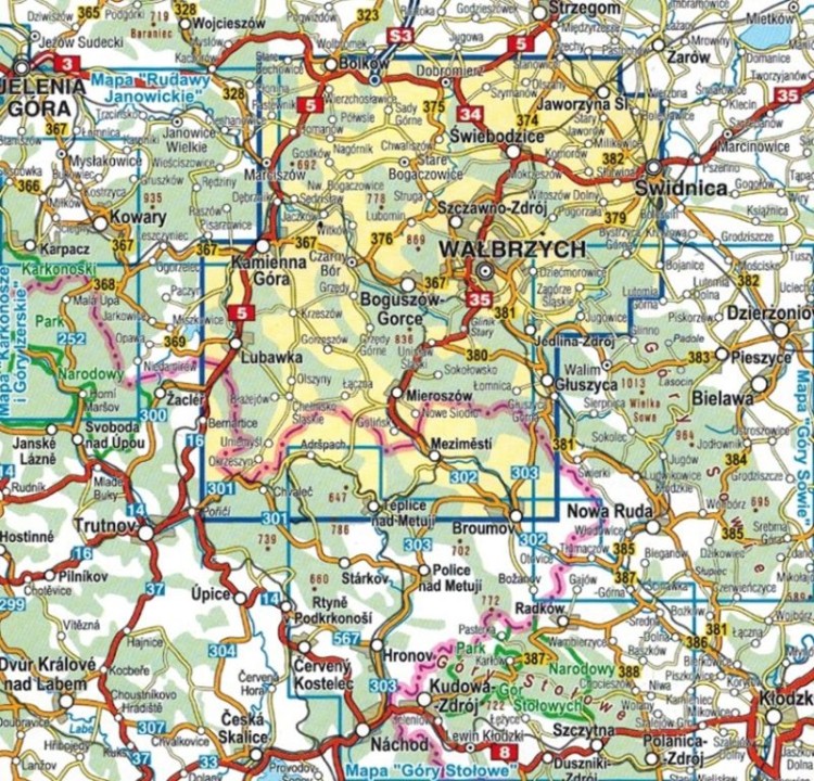 Góry Wałbrzyskie i Kamienne 1:35 000. Laminowana mapa turystyczna wydawnictwa Compass. Zasięg