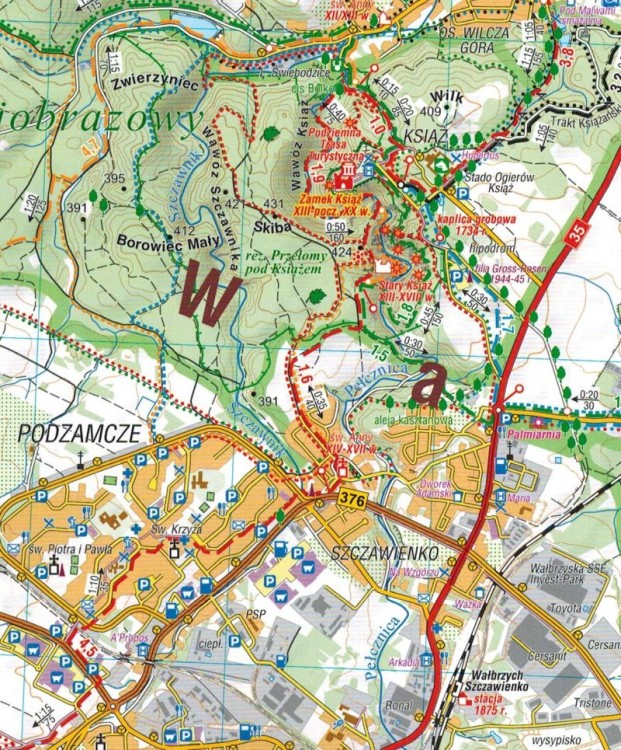 Góry Wałbrzyskie i Kamienne 1:35 000. Laminowana mapa turystyczna wydawnictwa Compass. Fragment 1