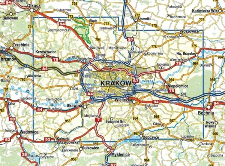 Okolice Krakowa 1:45 000. Mapa turystyczna wydawnictwa Compass. Zasięg