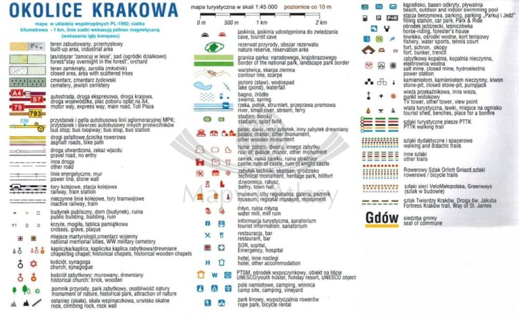 Okolice Krakowa 1:45 000. Mapa turystyczna wydawnictwa Compass. Legenda