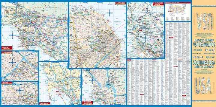 USA południowy-zachód / Southwest USA. Laminowana mapa samochodowo-turystyczna wydawnictwa Borch. Strona pierwsza